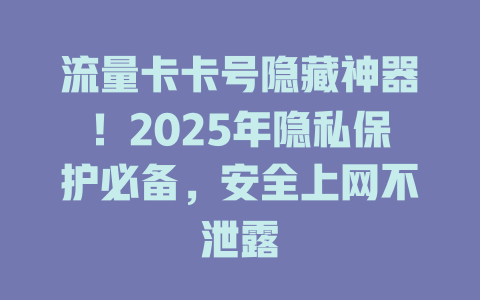 流量卡卡号隐藏神器！2025年隐私保护必备，安全上网不泄露
