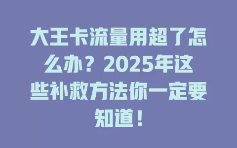 大王卡流量用超了怎么办？2025年这些补救方法你一定要知道！