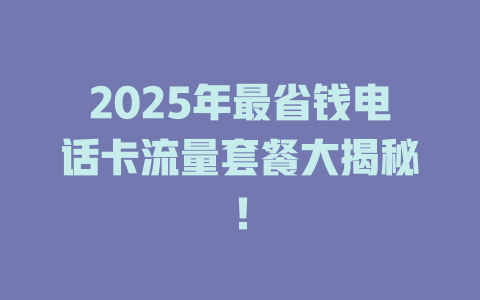 2025年最省钱电话卡流量套餐大揭秘！