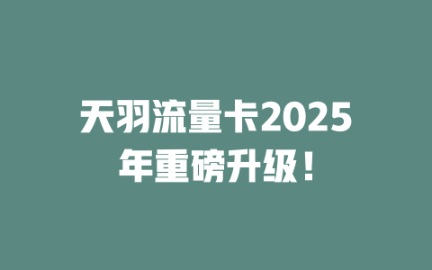天羽流量卡2025年重磅升级！