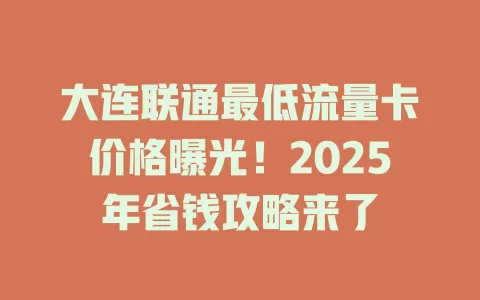 大连联通最低流量卡价格曝光！2025年省钱攻略来了