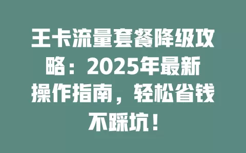 王卡流量套餐降级攻略：2025年最新操作指南，轻松省钱不踩坑！