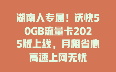 湖南人专属！沃快50GB流量卡2025版上线，月租省心高速上网无忧