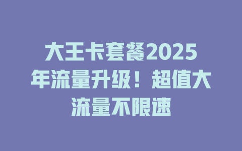 大王卡套餐2025年流量升级！超值大流量不限速