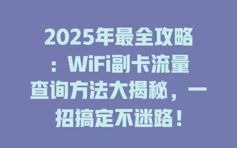 2025年最全攻略：WiFi副卡流量查询方法大揭秘，一招搞定不迷路！