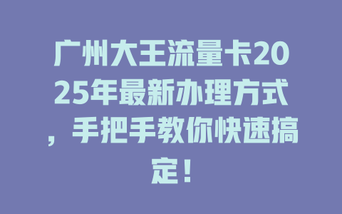 广州大王流量卡2025年最新办理方式，手把手教你快速搞定！
