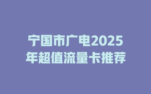 宁国市广电2025年超值流量卡推荐