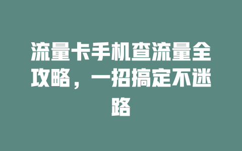 流量卡手机查流量全攻略，一招搞定不迷路