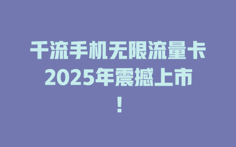 千流手机无限流量卡2025年震撼上市！