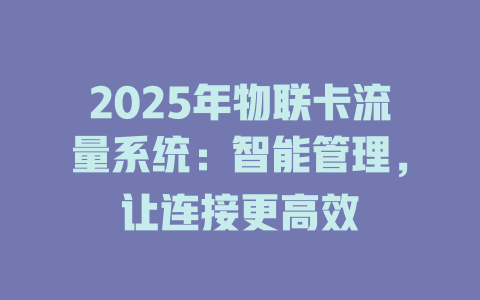 2025年物联卡流量系统：智能管理，让连接更高效