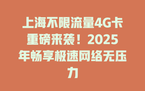 上海不限流量4G卡重磅来袭！2025年畅享极速网络无压力