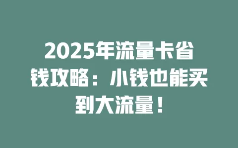 2025年流量卡省钱攻略：小钱也能买到大流量！