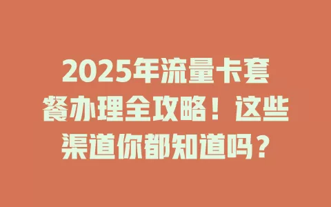 2025年流量卡套餐办理全攻略！这些渠道你都知道吗？
