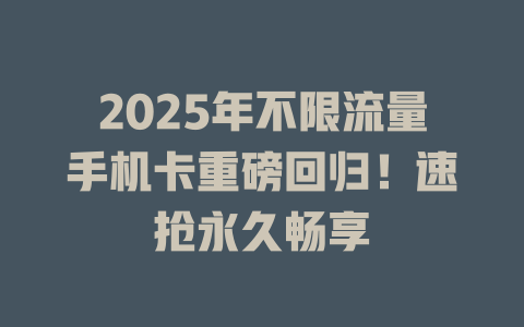 2025年不限流量手机卡重磅回归！速抢永久畅享