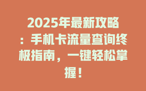 2025年最新攻略：手机卡流量查询终极指南，一键轻松掌握！