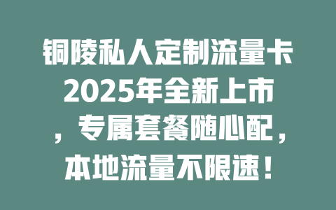 铜陵私人定制流量卡2025年全新上市，专属套餐随心配，本地流量不限速！