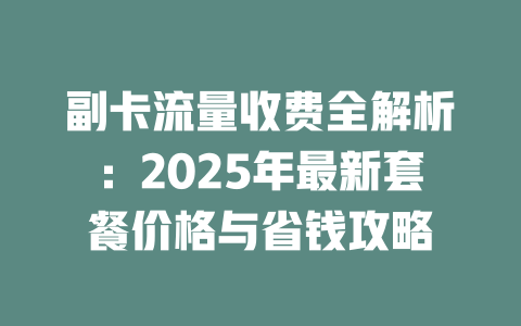 副卡流量收费全解析：2025年最新套餐价格与省钱攻略