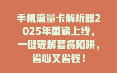 手机流量卡解析器2025年重磅上线，一键破解套餐陷阱，省心又省钱！