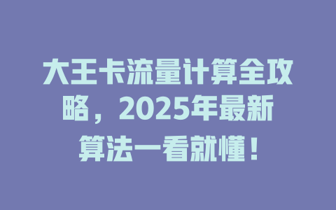 大王卡流量计算全攻略，2025年最新算法一看就懂！