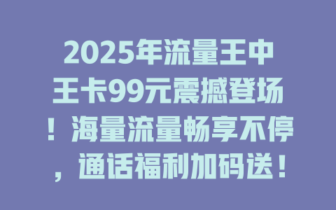 2025年流量王中王卡99元震撼登场！海量流量畅享不停，通话福利加码送！