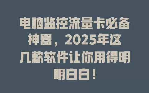 电脑监控流量卡必备神器，2025年这几款软件让你用得明明白白！