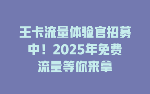 王卡流量体验官招募中！2025年免费流量等你来拿