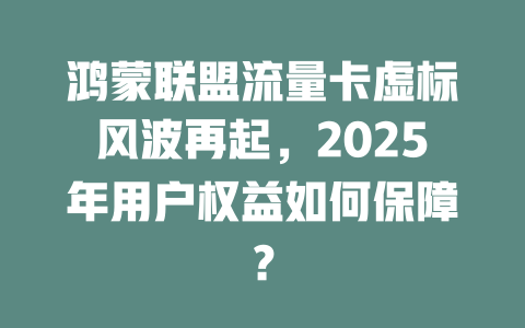 鸿蒙联盟流量卡虚标风波再起，2025年用户权益如何保障？