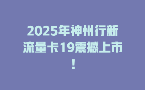 2025年神州行新流量卡19震撼上市！