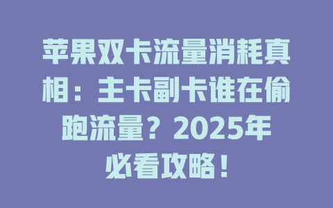 苹果双卡流量消耗真相：主卡副卡谁在偷跑流量？2025年必看攻略！
