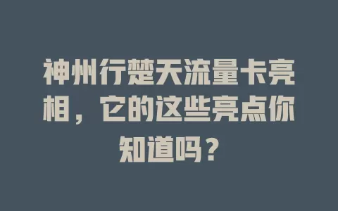 神州行楚天流量卡亮相，它的这些亮点你知道吗？