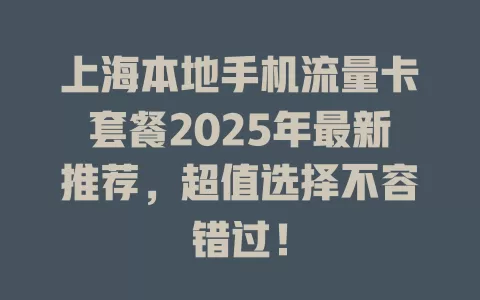 上海本地手机流量卡套餐2025年最新推荐，超值选择不容错过！