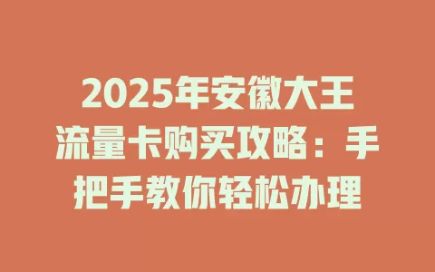 2025年安徽大王流量卡购买攻略：手把手教你轻松办理