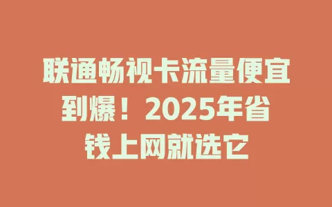 联通畅视卡流量便宜到爆！2025年省钱上网就选它