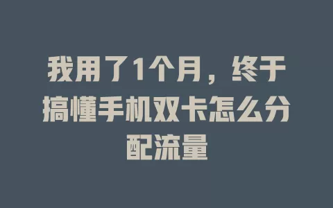 我用了1个月，终于搞懂手机双卡怎么分配流量