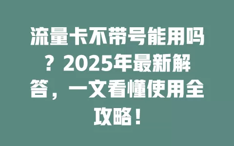 流量卡不带号能用吗？2025年最新解答，一文看懂使用全攻略！
