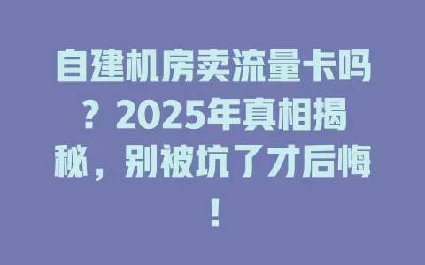 自建机房卖流量卡吗？2025年真相揭秘，别被坑了才后悔！
