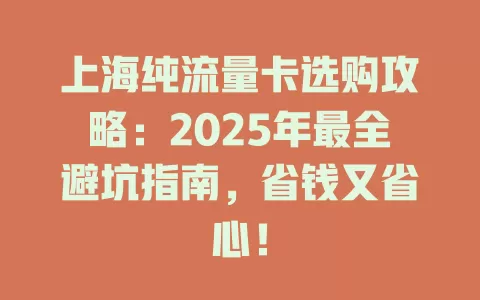 上海纯流量卡选购攻略：2025年最全避坑指南，省钱又省心！