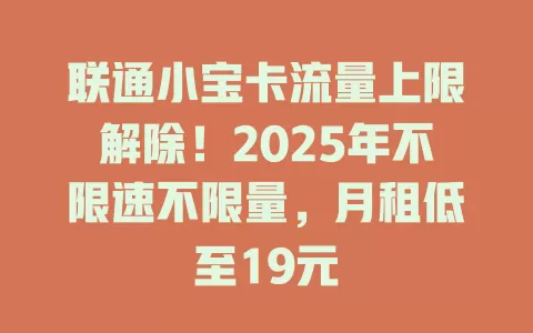 联通小宝卡流量上限解除！2025年不限速不限量，月租低至19元