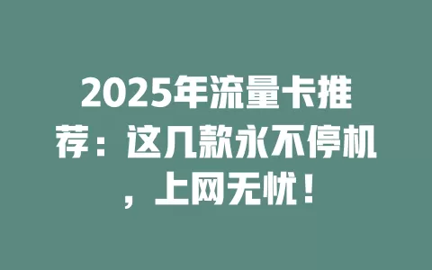 2025年流量卡推荐：这几款永不停机，上网无忧！