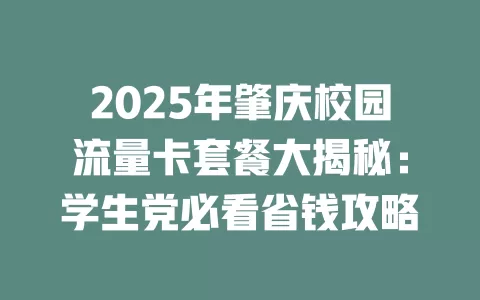 2025年肇庆校园流量卡套餐大揭秘：学生党必看省钱攻略