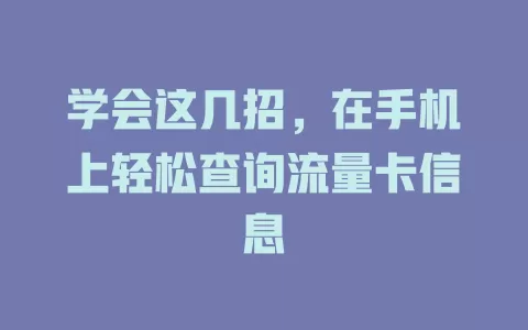 学会这几招，在手机上轻松查询流量卡信息