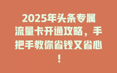 2025年头条专属流量卡开通攻略，手把手教你省钱又省心！
