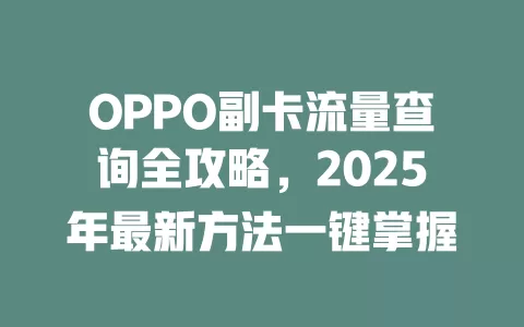 OPPO副卡流量查询全攻略，2025年最新方法一键掌握