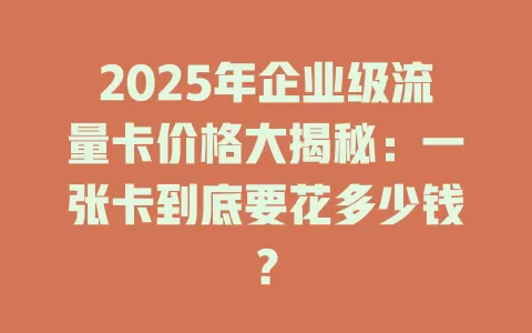 2025年企业级流量卡价格大揭秘：一张卡到底要花多少钱？
