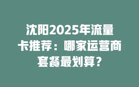 沈阳2025年流量卡推荐：哪家运营商套餐最划算？