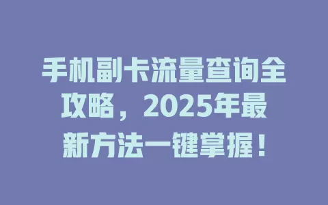 手机副卡流量查询全攻略，2025年最新方法一键掌握！