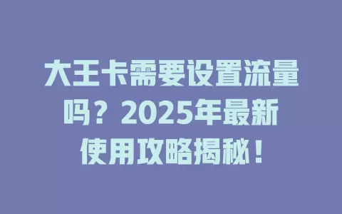 大王卡需要设置流量吗？2025年最新使用攻略揭秘！