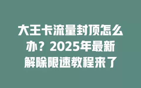 大王卡流量封顶怎么办？2025年最新解除限速教程来了