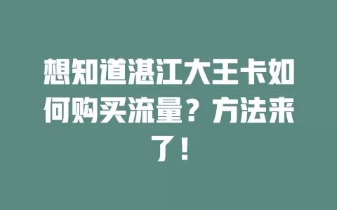想知道湛江大王卡如何购买流量？方法来了！