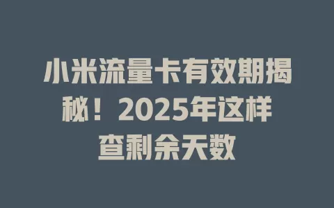 小米流量卡有效期揭秘！2025年这样查剩余天数